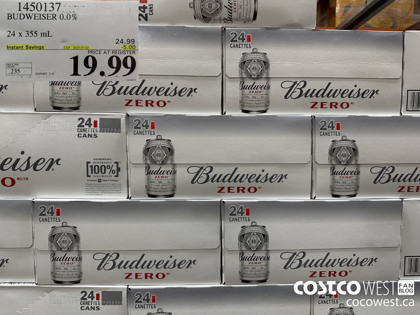 1450137 BUDWEISER 0.0% 24 x 355 mL ($5.00 INSTANT SAVINGS EXPIRES ON 2023-07-02) $19.99