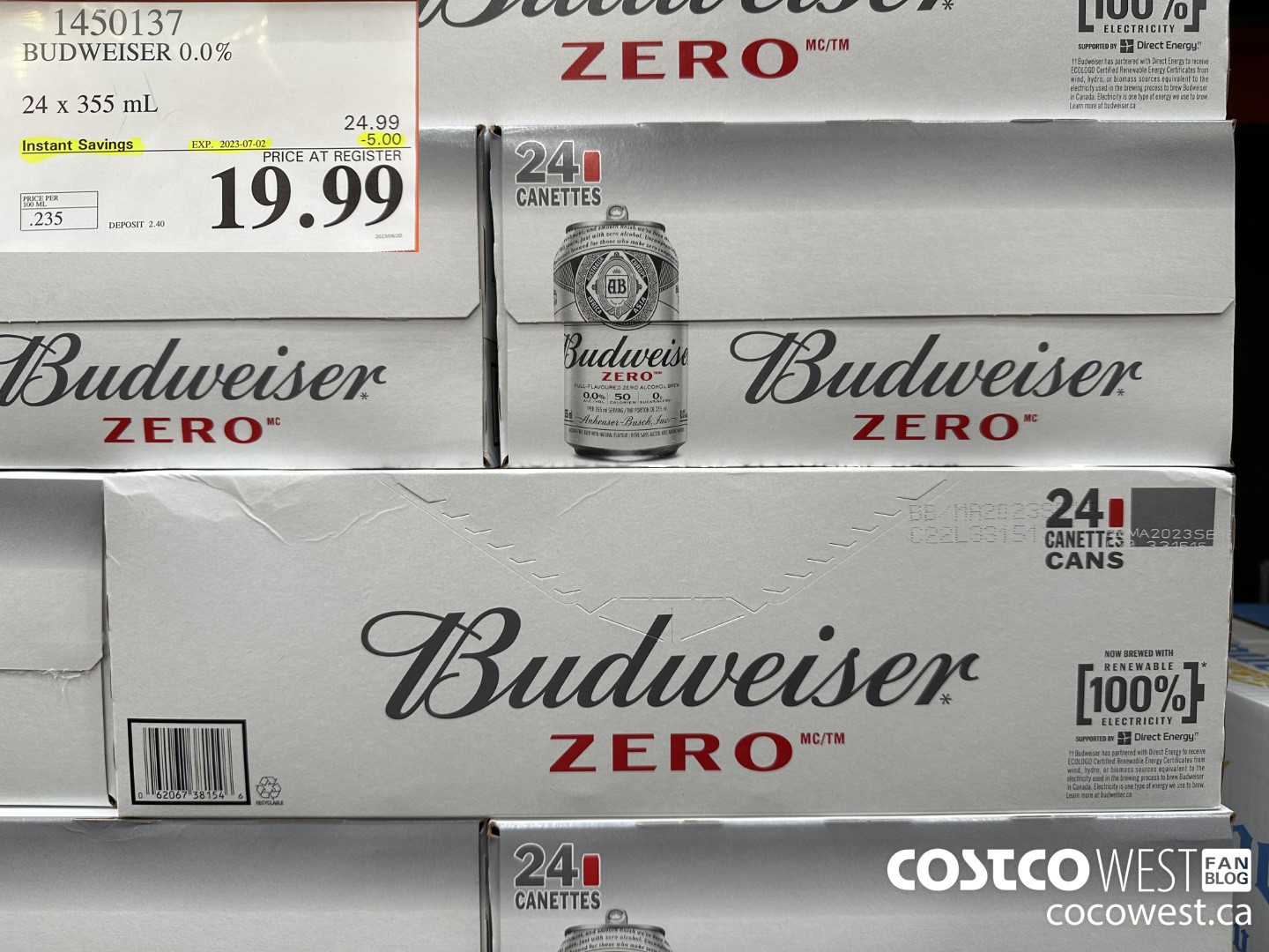 1450137 BUDWEISER 0.0% 24 x 355 mL ($5.00 INSTANT SAVINGS EXPIRES ON 2023-07-02) $19.99