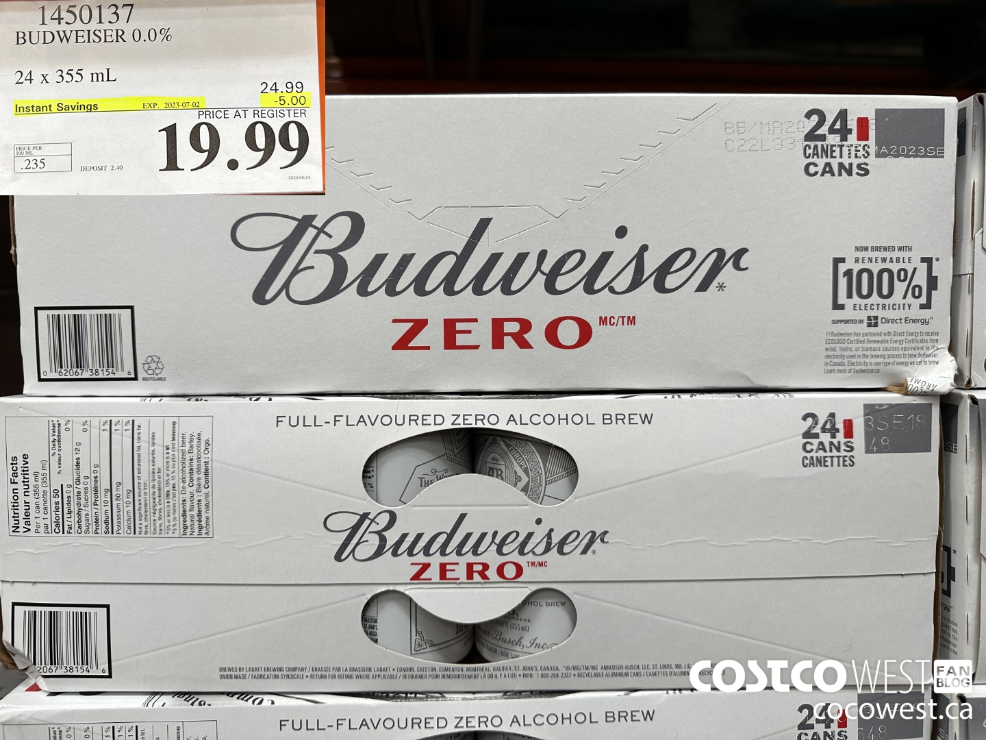 1450137 BUDWEISER 0.0% 24 x 355 mL ($5.00 INSTANT SAVINGS EXPIRES ON 2023-07-02) $19.99