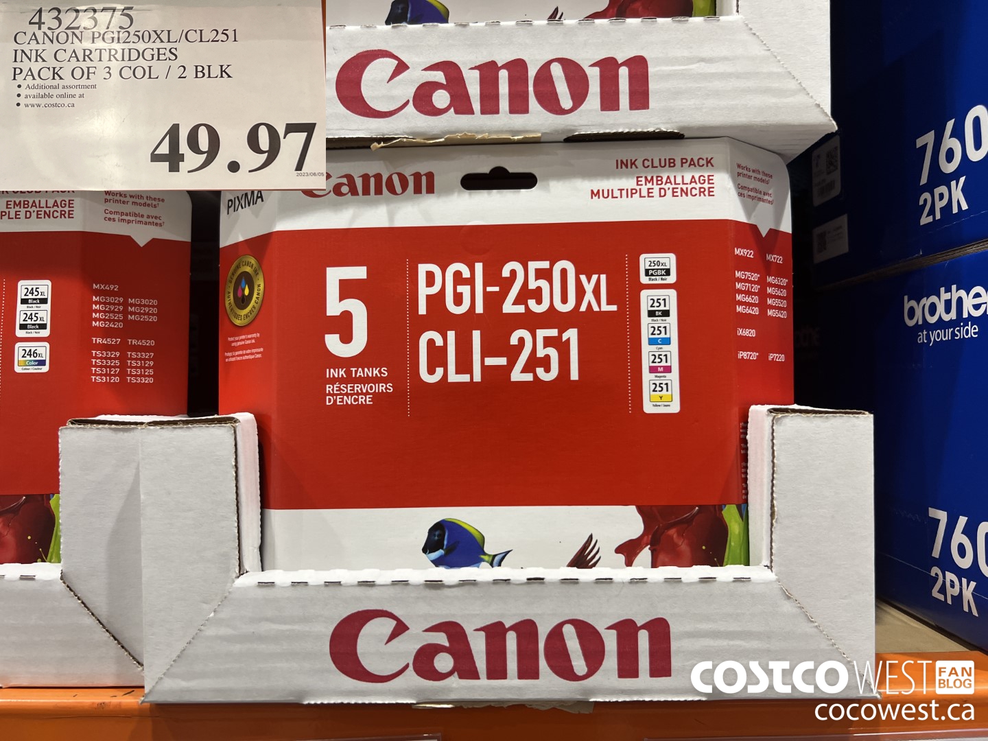 432375 CANON PGI250XL/CL251 INK CARTRIDGES PACK OF 3 COL / 2 BLK $49.97