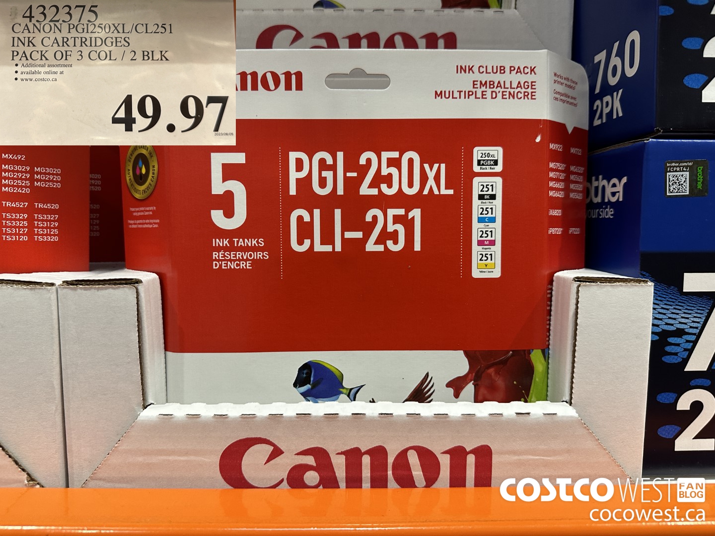 432375 CANON PGI250XL/CL251 INK CARTRIDGES PACK OF 3 COL / 2 BLK $49.97