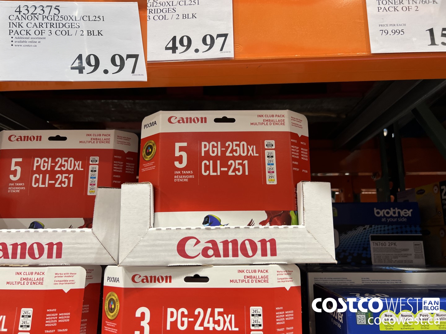 432375 CANON PGI250XL/CL251 INK CARTRIDGES PACK OF 3 COL / 2 BLK $49.97