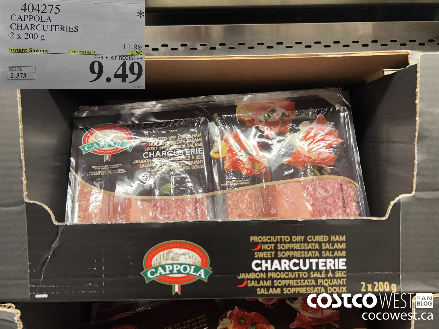 404275 CAPPOLA CHARCUTERIES 2 x 200 g ($2.50 INSTANT SAVINGS EXPIRES ON 2023-06-18) $9.49