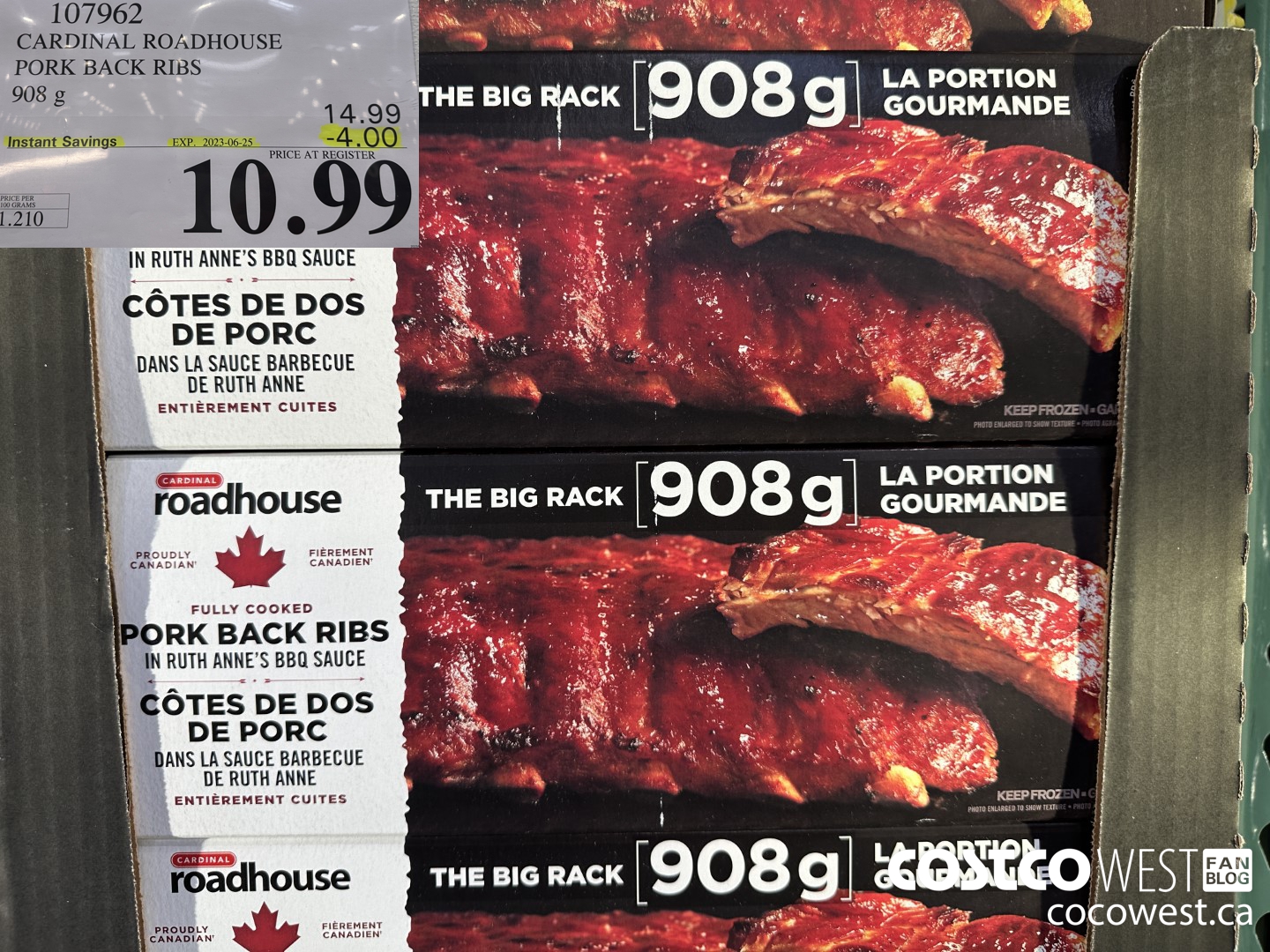 107962 CARDINAL ROADHOUSE PORK BACK RIBS 908 g ($4.00 INSTANT SAVINGS EXPIRES ON 2023-06-25) $10.99