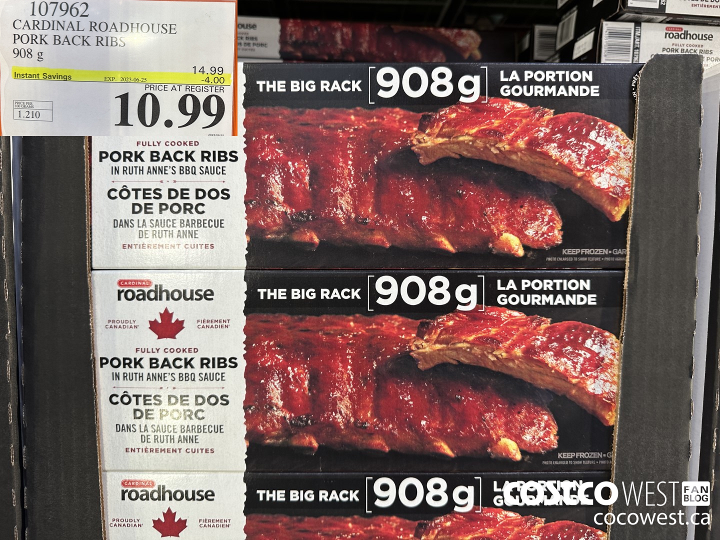 107962 CARDINAL ROADHOUSE PORK BACK RIBS 908 g ($4.00 INSTANT SAVINGS EXPIRES ON 2023-06-25) $10.99