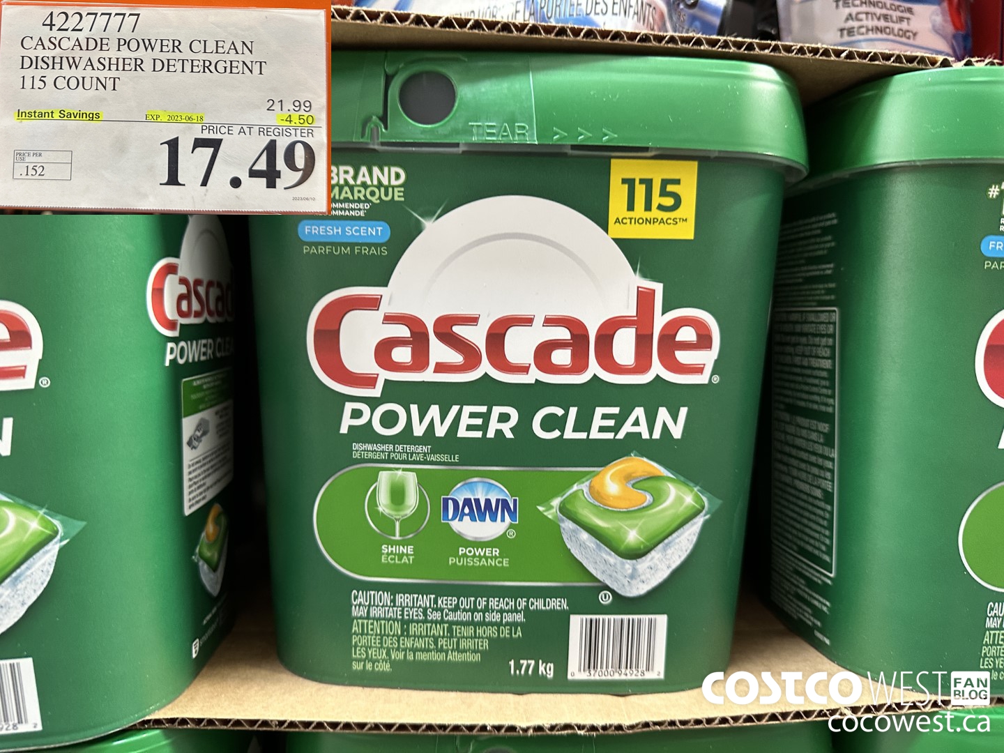 4227777 CASCADE POWER CLEAN DISHWASHER DETERGENT 115 COUNT ($4.50 INSTANT SAVINGS EXPIRES ON 2023-06-18) $17.49