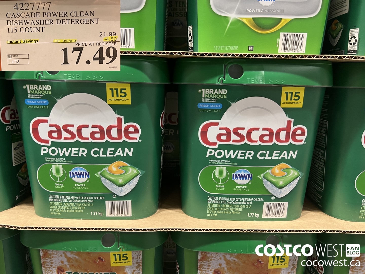 4227777 CASCADE POWER CLEAN DISHWASHER DETERGENT 115 COUNT ($4.50 INSTANT SAVINGS EXPIRES ON 2023-06-18) $17.49