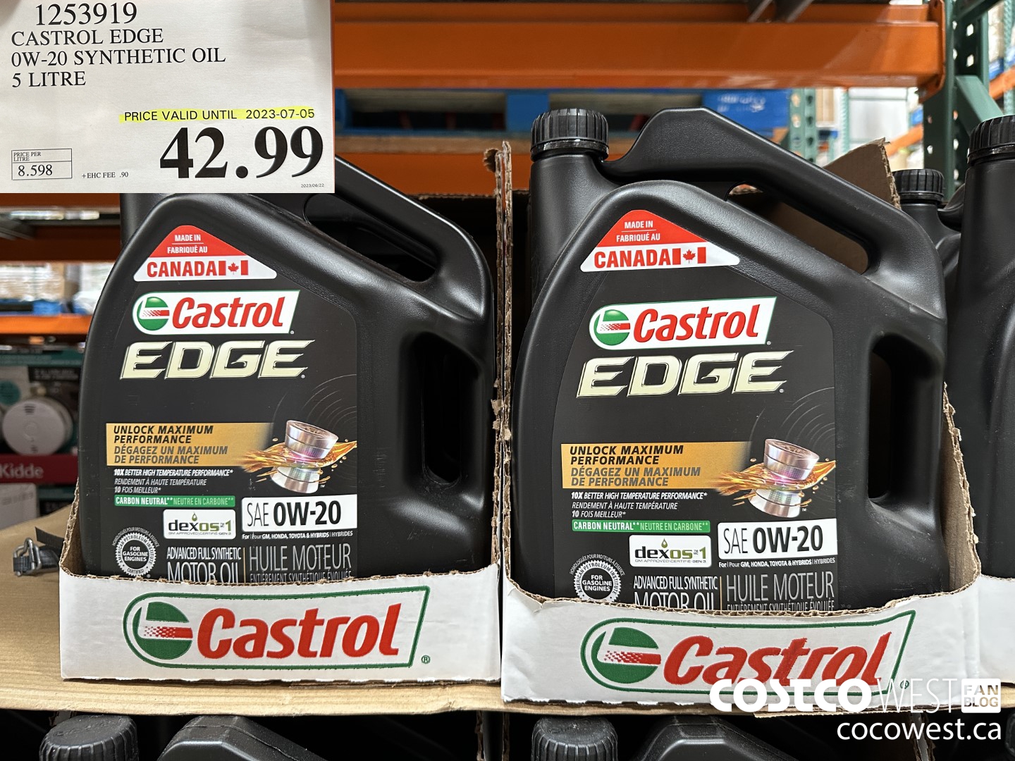 1253919 CASTROL EDGE 0W-20 SYNTHETIC OIL 5 LITRE (EXPIRES ON 2023-07-05) $42.99