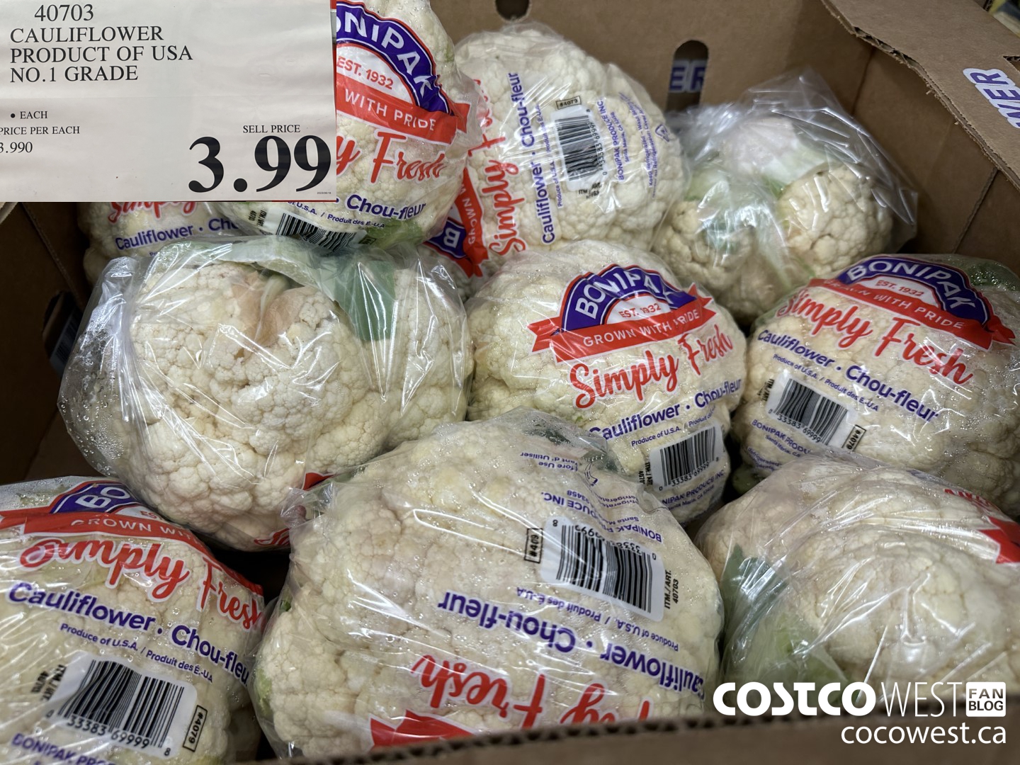 40703 CAULIFLOWER PRODUCT OF USA NO. 1 GRADE $3.99