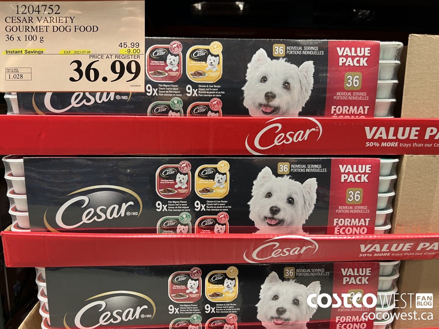 1204752 CESAR VARIETY GOURMET DOG FOOD 36 x 100 g ($9.00 INSTANT SAVINGS EXPIRES ON 2023-07-09) $36.99