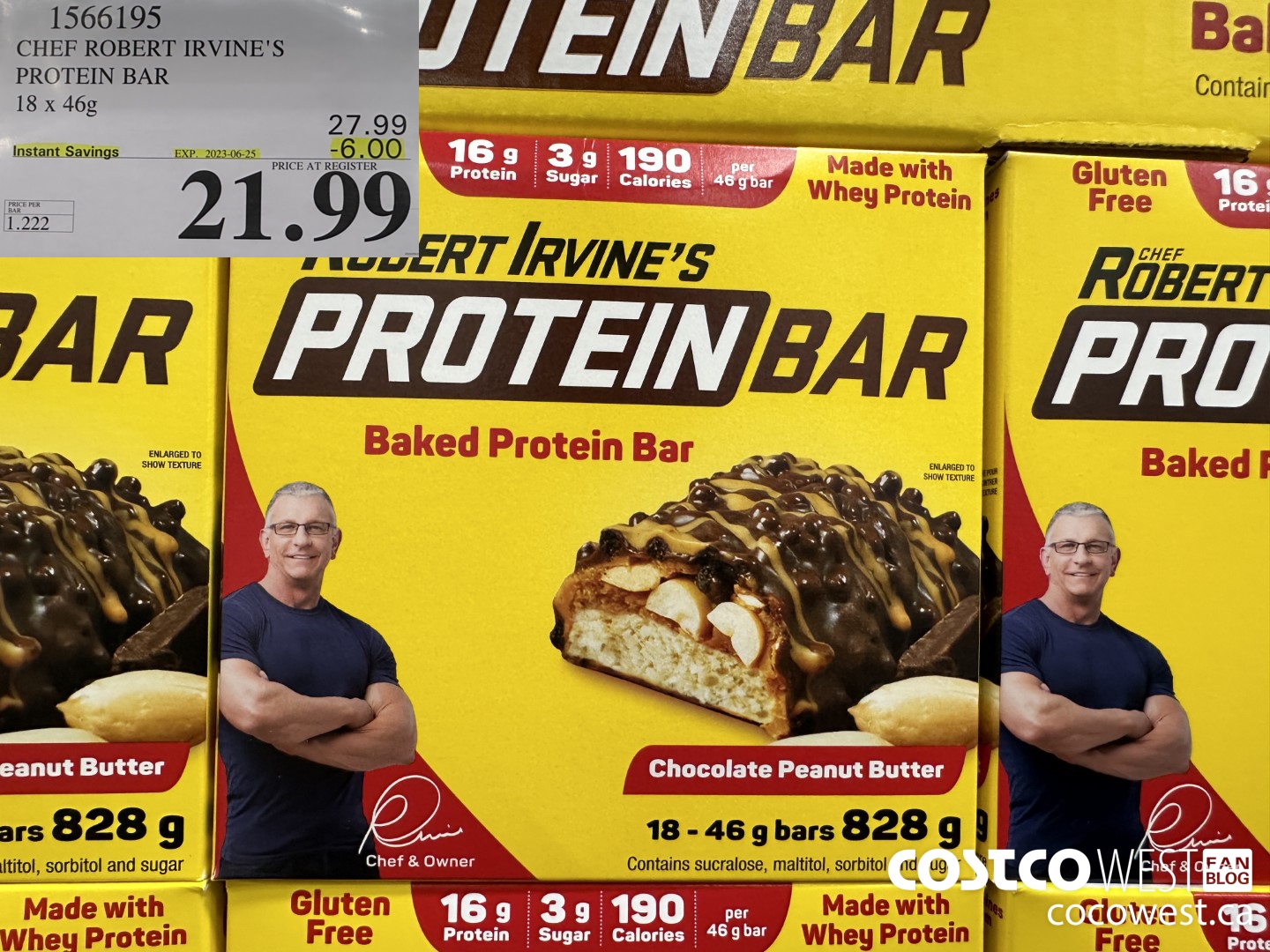 1566195 CHEF ROBERT IRVINE'S PROTEIN BAR 18 X 46G ($6.00 INSTANT SAVINGS EXPIRES ON 2023-06-25) $21.99