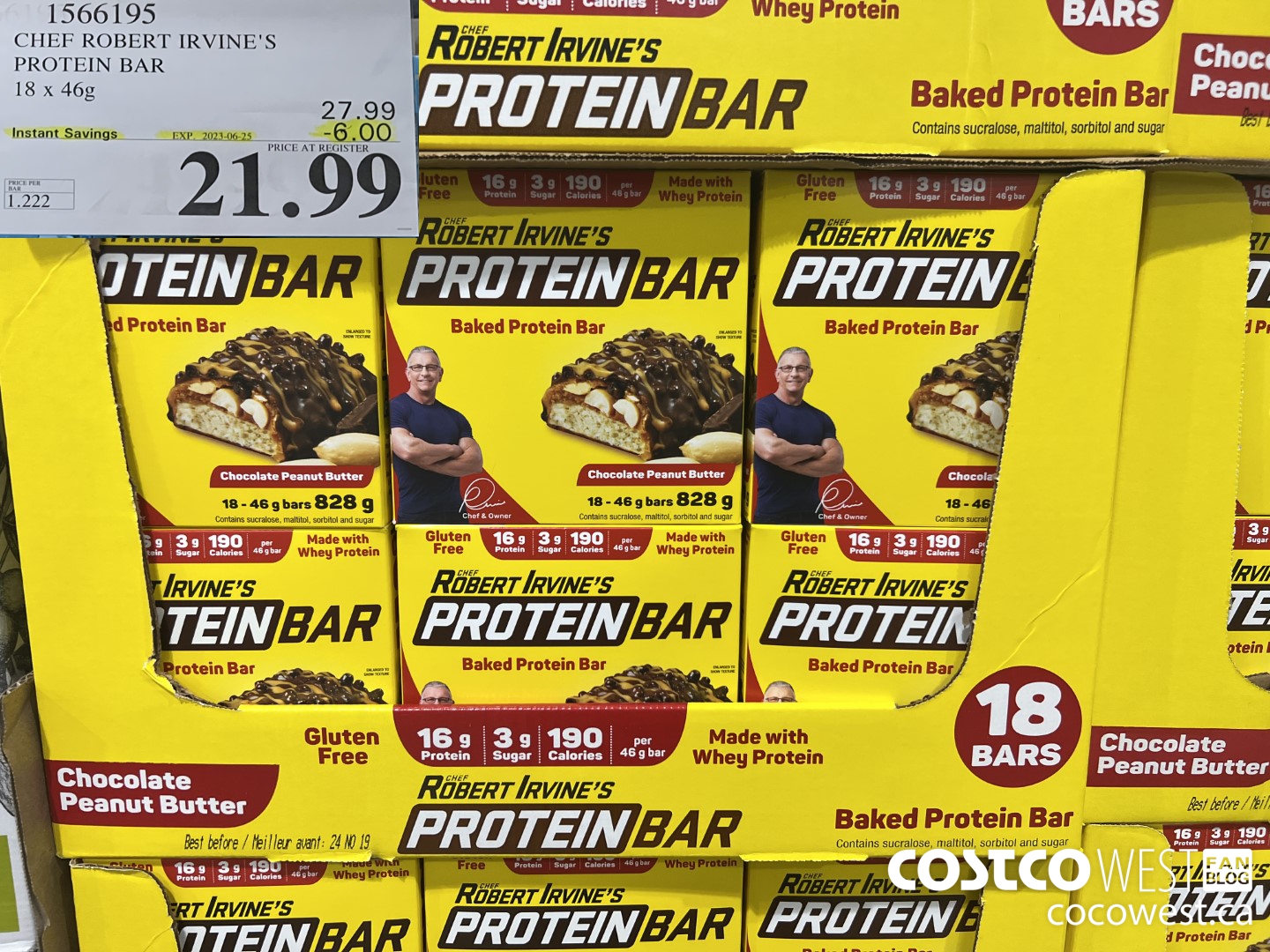 1566195 CHEF ROBERT IRVINE'S PROTEIN BAR 18 X 46G ($6.00 INSTANT SAVINGS EXPIRES ON 2023-06-25) $21.99