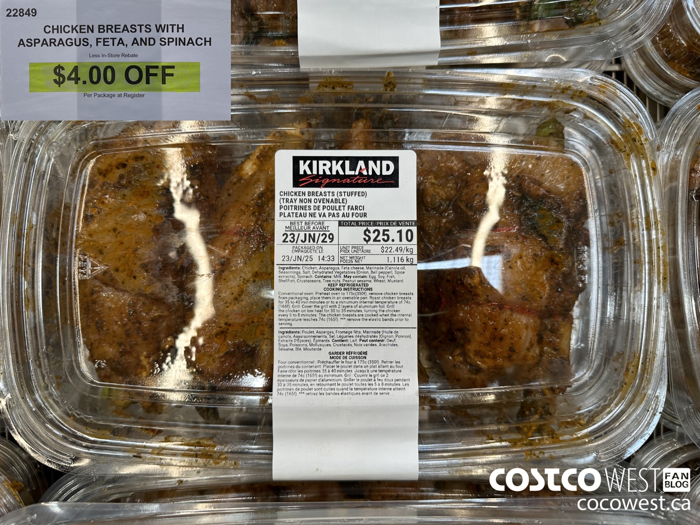 22849 CHICKEN BREASTS WITH ASPARAGUS, FETA AND SPINACH ($4.00 INSTANT SAVINGS)