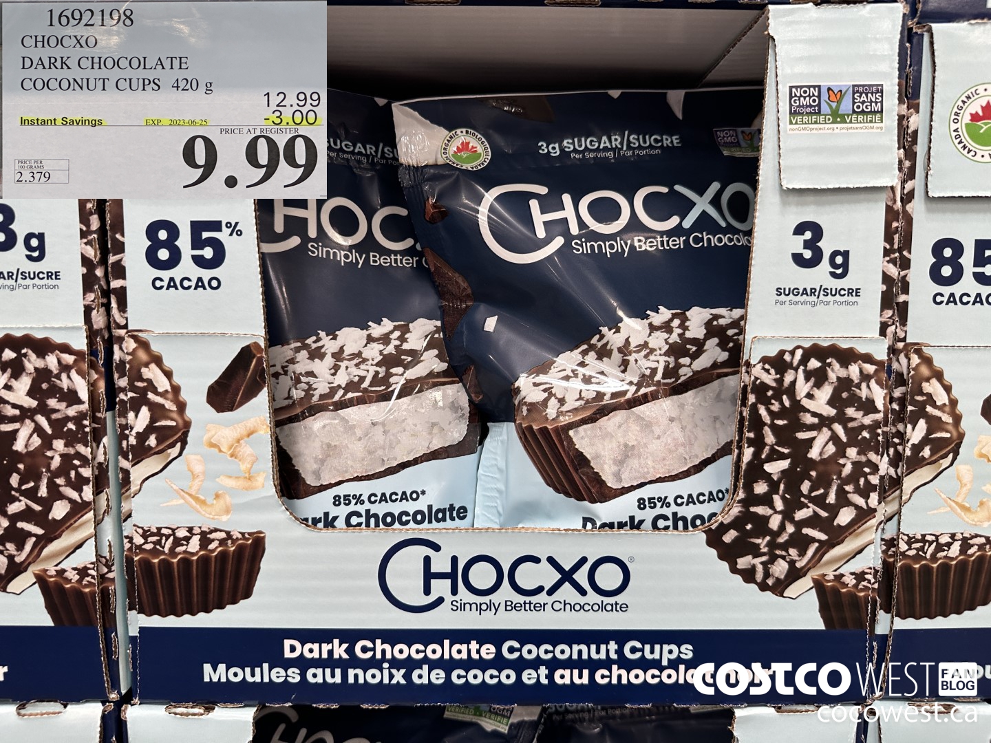 1692198 CHOCXO DARK CHOCOLATE COCONUT CUPS 420 g ($3.00 INSTANT SAVINGS EXPIRES ON 2023-06-25) $9.99