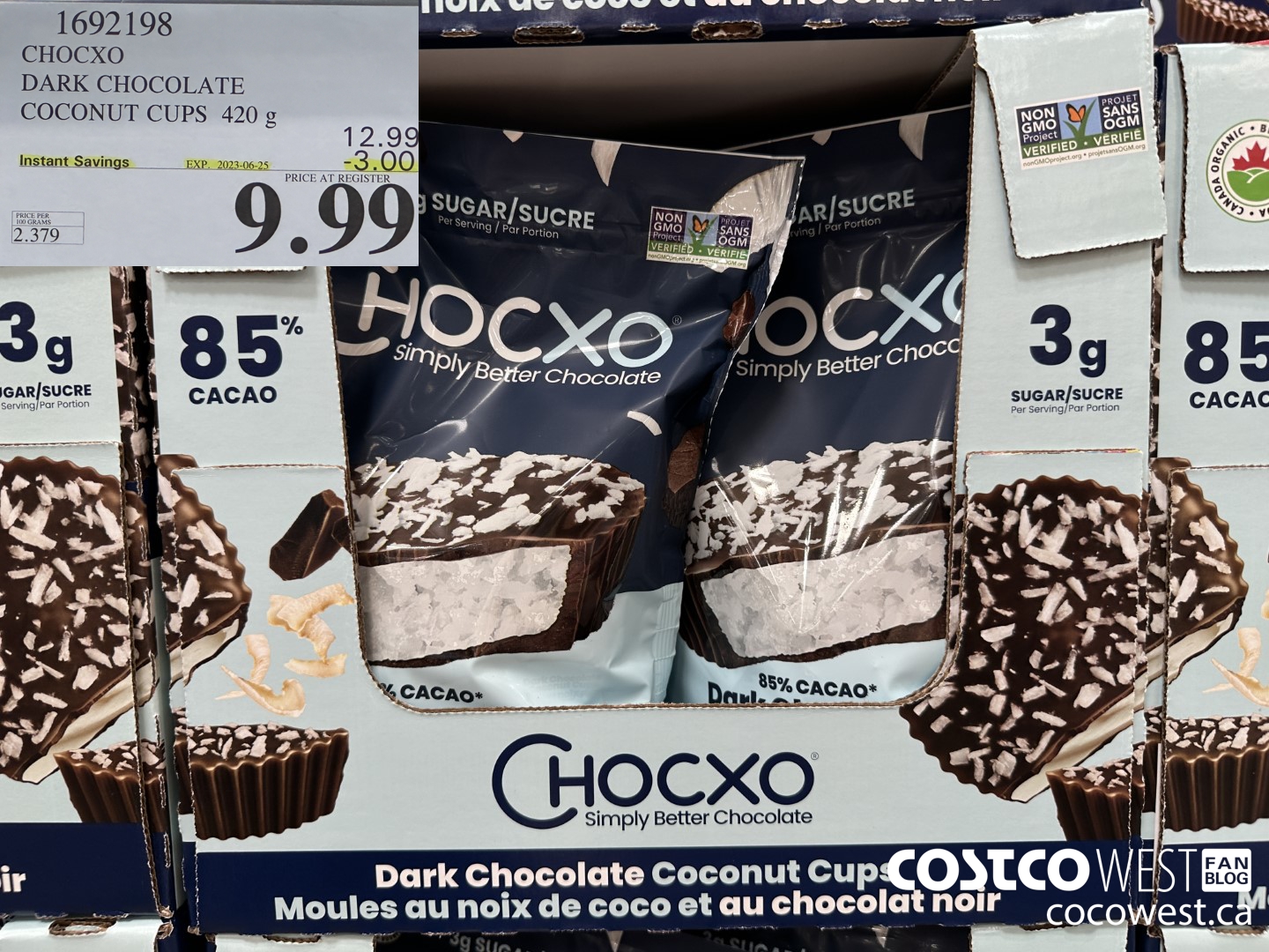 1692198 CHOCXO DARK CHOCOLATE COCONUT CUPS 420 g ($3.00 INSTANT SAVINGS EXPIRES ON 2023-06-25) $9.99
