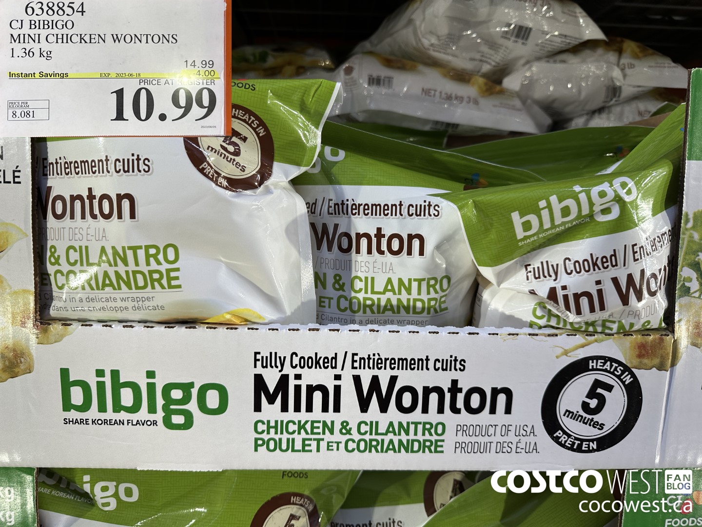 638854 CJ BIBIGO MINI CHICKEN WONTONS 1.36 KG ($4.00 INSTANT SAVINGS EXPIRES ON 2023-06-18) $10.99