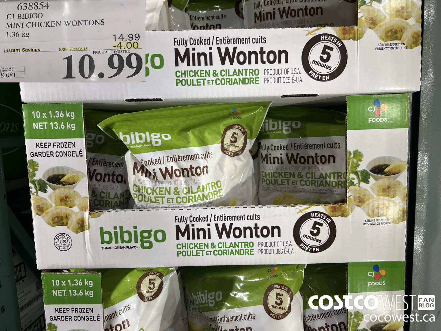 638854 CJ BIBIGO MINI CHICKEN WONTONS 1.36 KG ($4.00 INSTANT SAVINGS EXPIRES ON 2023-06-18) $10.99
