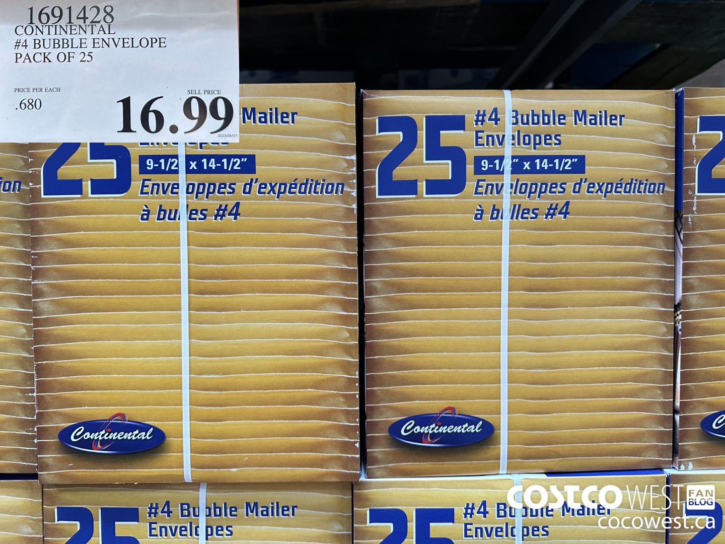 1691428 CONTINENTAL #4 BUBBLE ENVELOPE PACK OF 25 $16.99