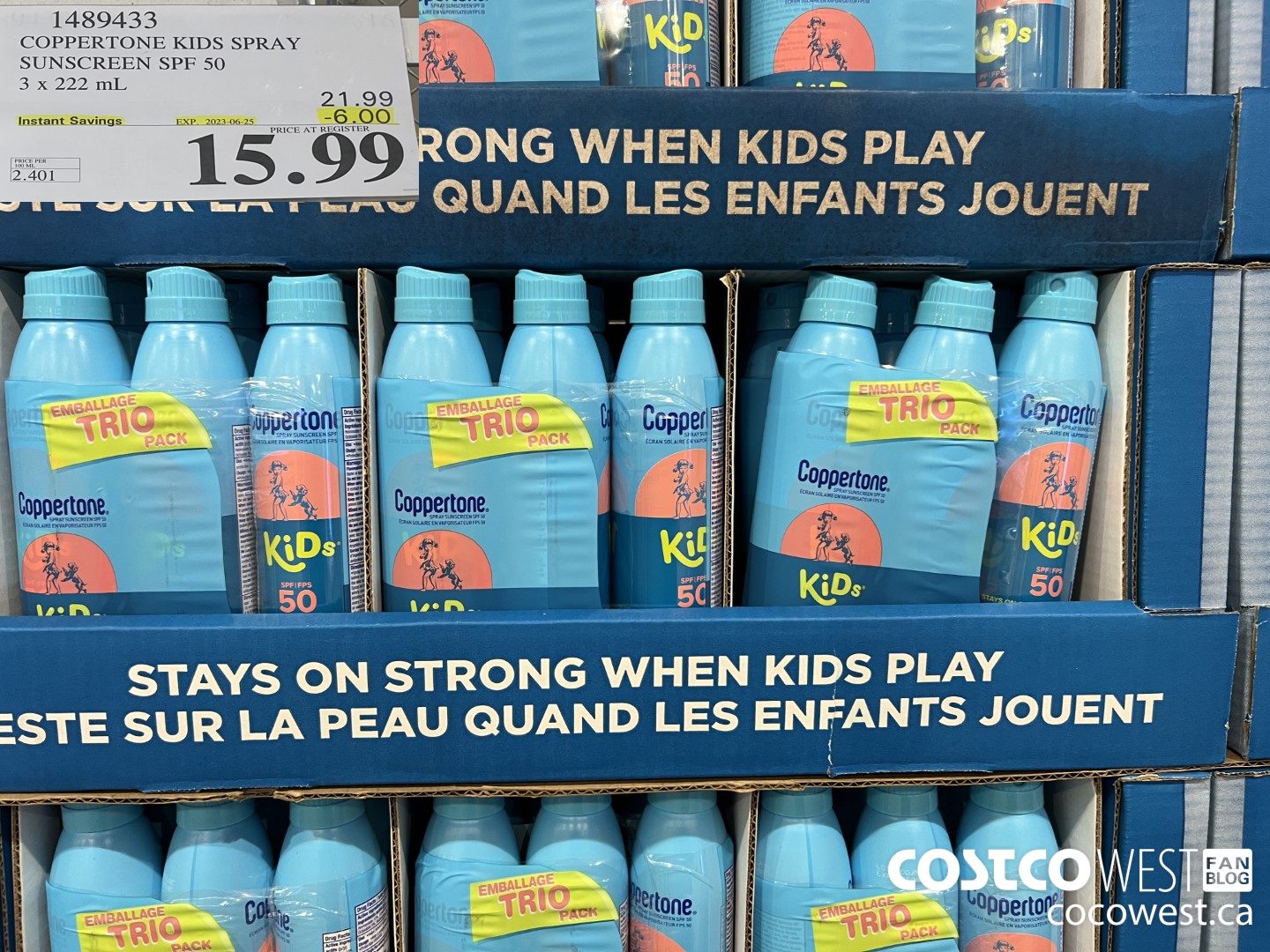 1489433 COPPERTONE KIDS SPRAY SUNSCREEN SPF 50 3 x 222 mL ($6.00 INSTANT SAVINGS EXPIRES ON 2023-06-25) $15.99
