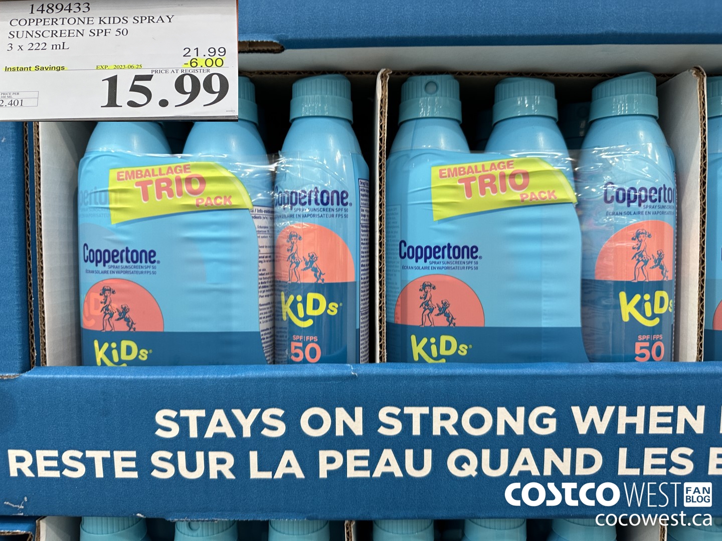 1489433 COPPERTONE KIDS SPRAY SUNSCREEN SPF 50 3 x 222 mL ($6.00 INSTANT SAVINGS EXPIRES ON 2023-06-25) $15.99