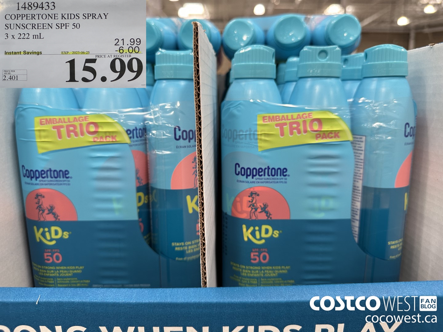 1489433 COPPERTONE KIDS SPRAY SUNSCREEN SPF 50 3 x 222 mL ($6.00 INSTANT SAVINGS EXPIRES ON 2023-06-25) $15.99