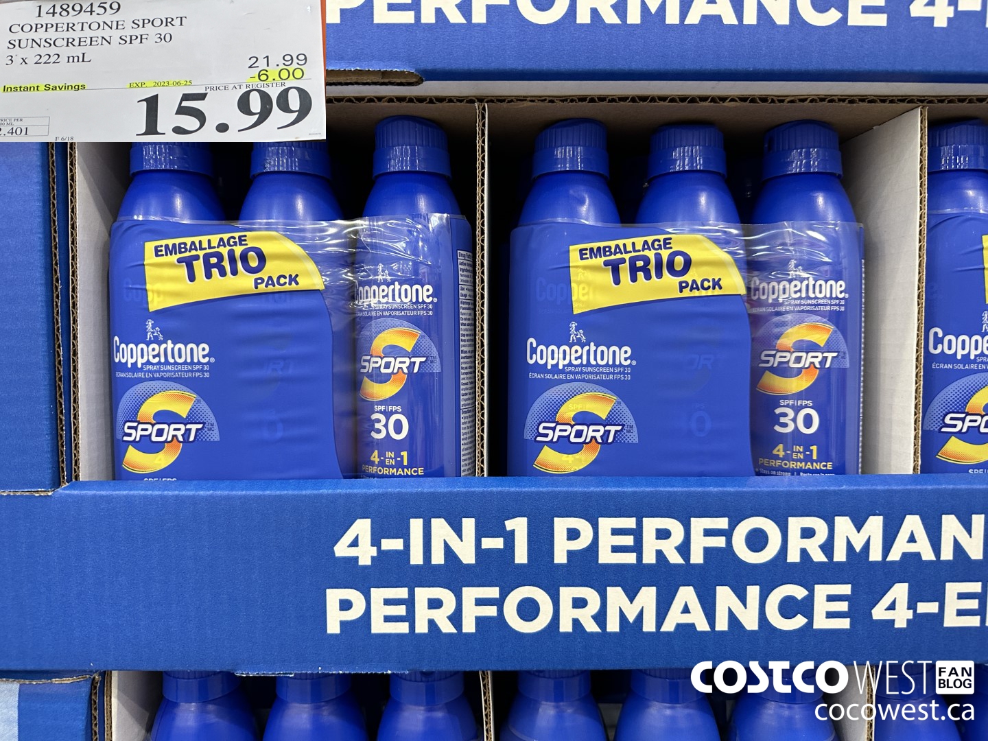 1489459 COPPERTONE SPORT SUNSCREEN SPF 30 3 x 222 mL ($6.00 INSTANT SAVINGS EXPIRES ON 2023-06-25) $15.99