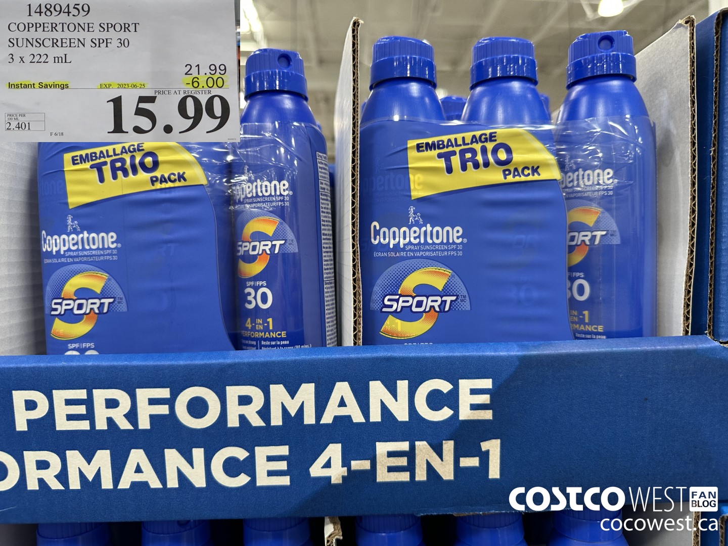 1489459 COPPERTONE SPORT SUNSCREEN SPF 30 3 x 222 mL ($6.00 INSTANT SAVINGS EXPIRES ON 2023-06-25) $15.99