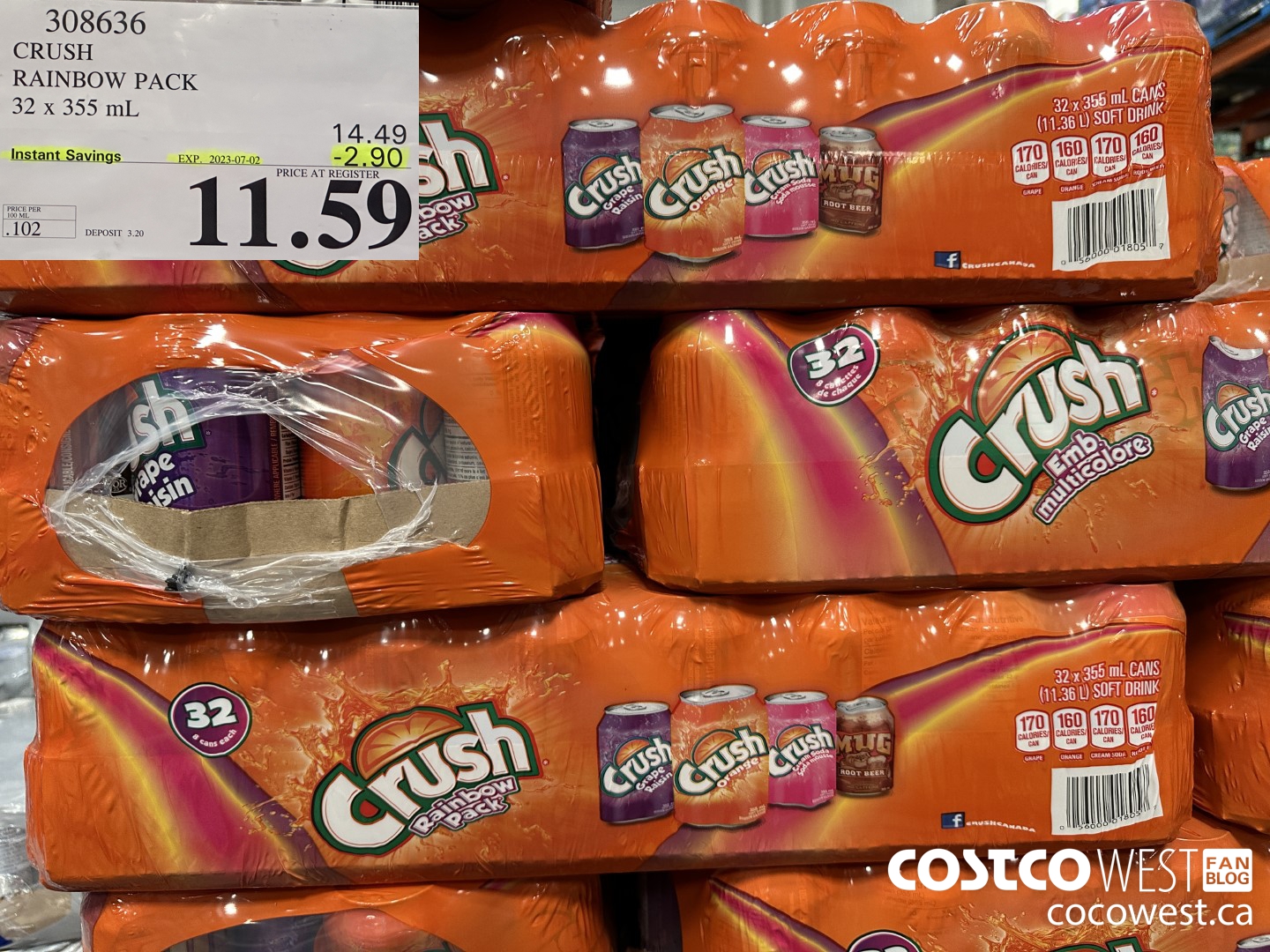 308636 CRUSH RAINBOW PACK 32 X 355 ML ($2.90 INSTANT SAVINGS EXPIRES ON 2023-07-02) $11.59