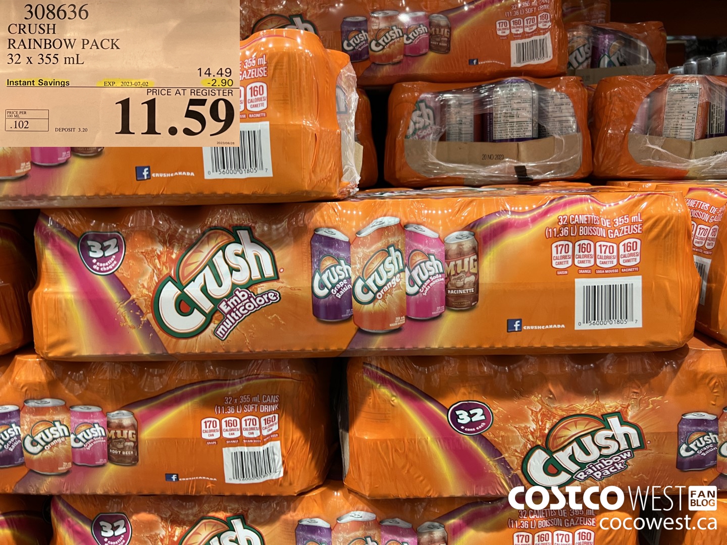 308636 CRUSH RAINBOW PACK 32 X 355 ML ($2.90 INSTANT SAVINGS EXPIRES ON 2023-07-02) $11.59