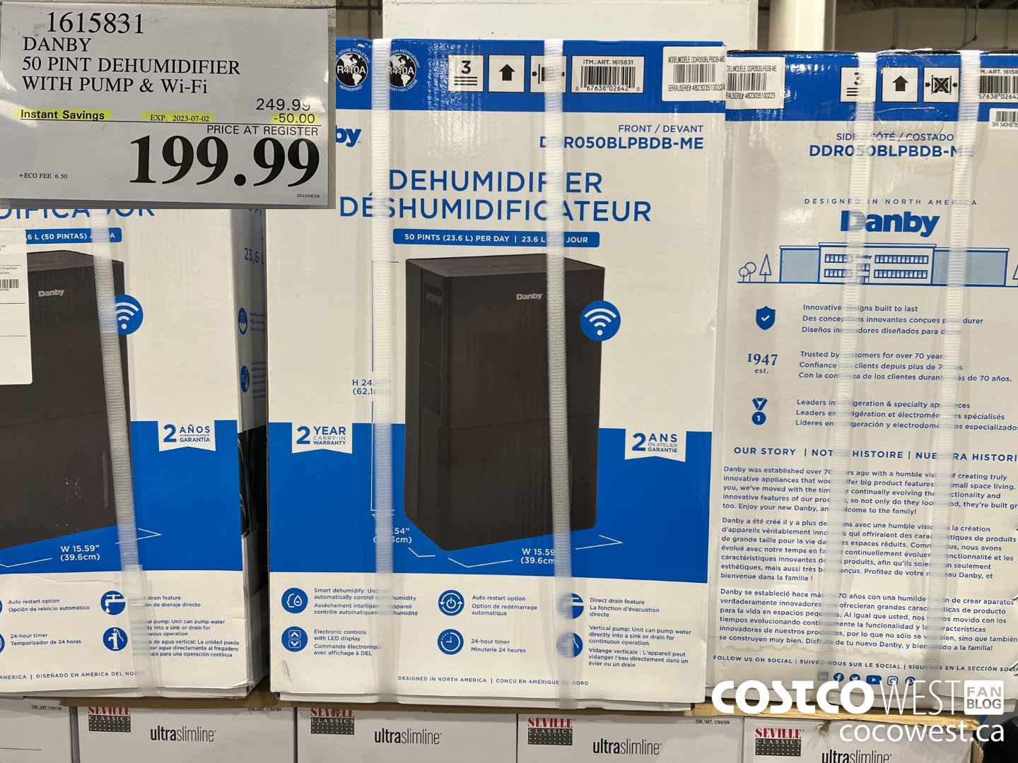 1615831 DANBY 50 PINT DEHUMIDIFIER WITH PUMP & WI-FI ($50.00 INSTANT SAVINGS EXPIRES ON 2023-07-02) $199.99