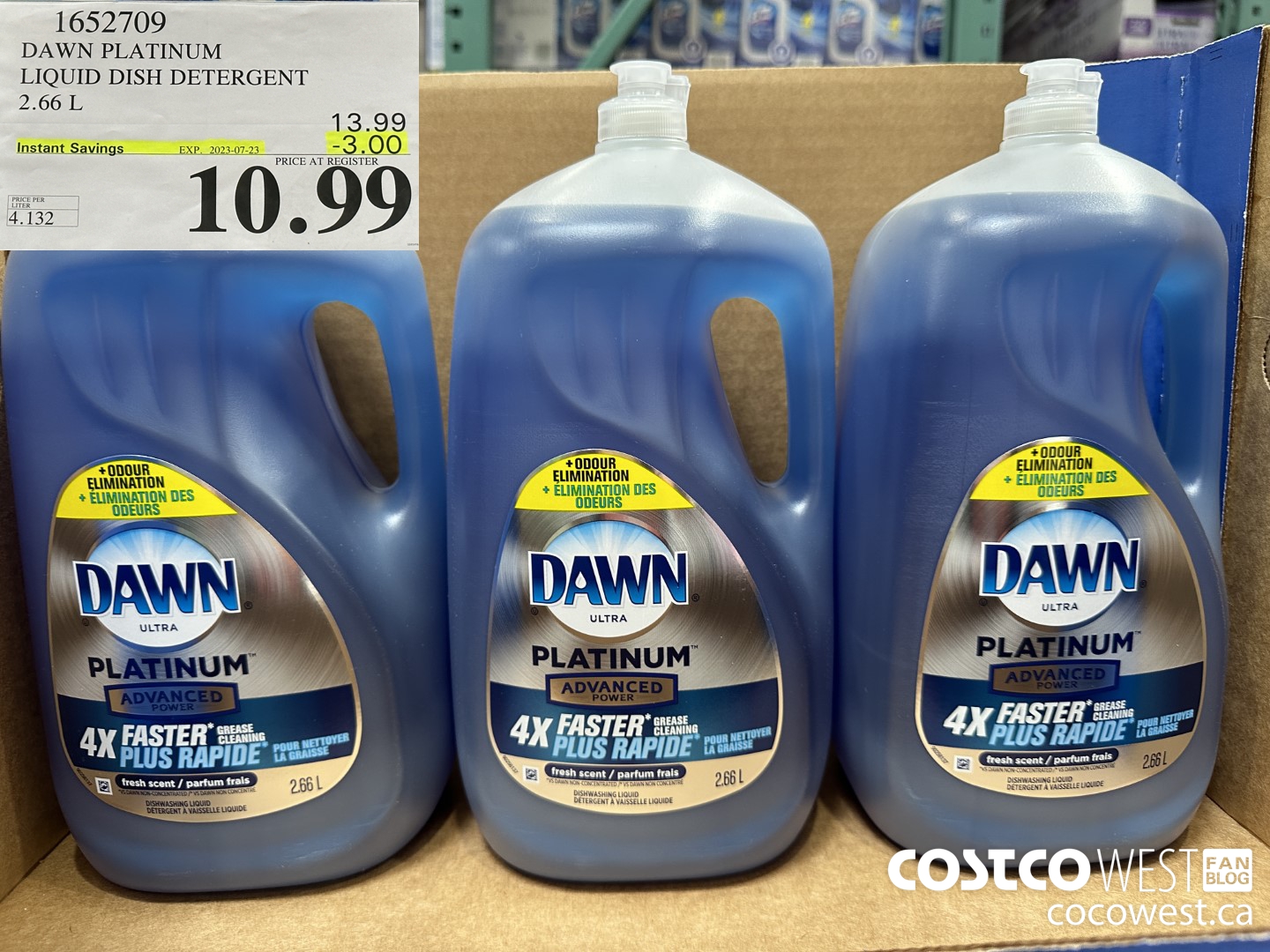 1652709 DAWN PLATINUM LIQUID DISH DETERGENT 2.66L ($3.00 INSTANT SAVINGS EXPIRES ON 2023-07-23) $10.99