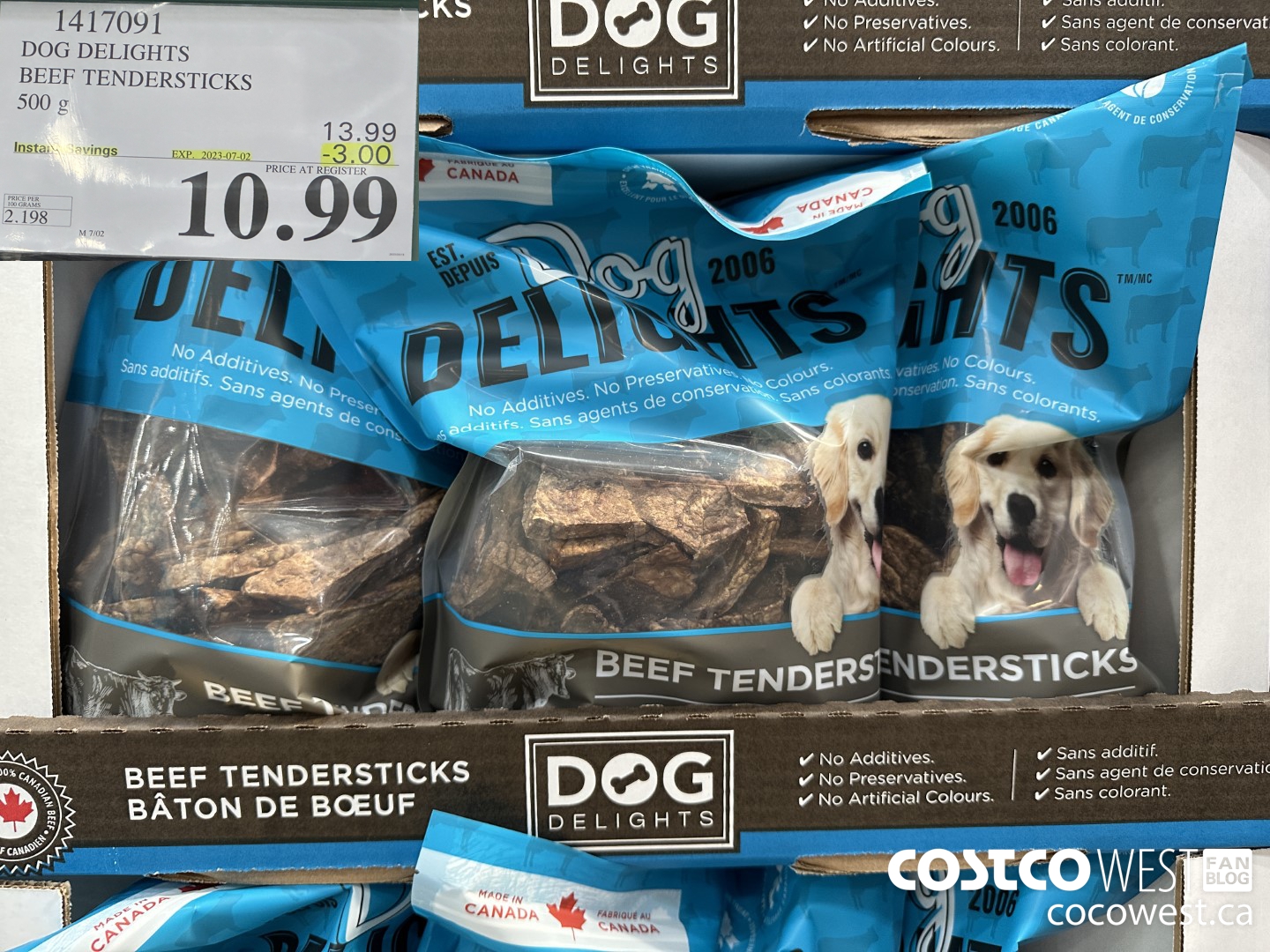 1417091 DOG DELIGHTS BEEF TENDERSTICKS 500 g ($3.00 INSTANT SAVINGS EXPIRES ON 2023-07-02) $10.99