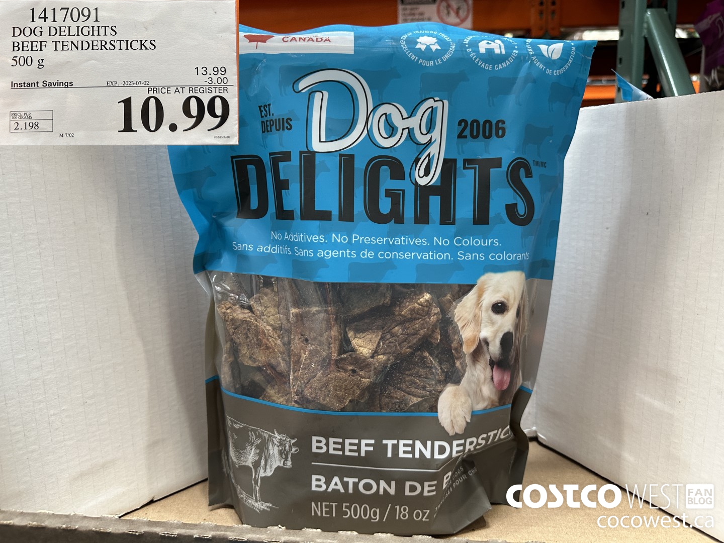1417091 DOG DELIGHTS BEEF TENDERSTICKS 500 g ($3.00 INSTANT SAVINGS EXPIRES ON 2023-07-02) $10.99