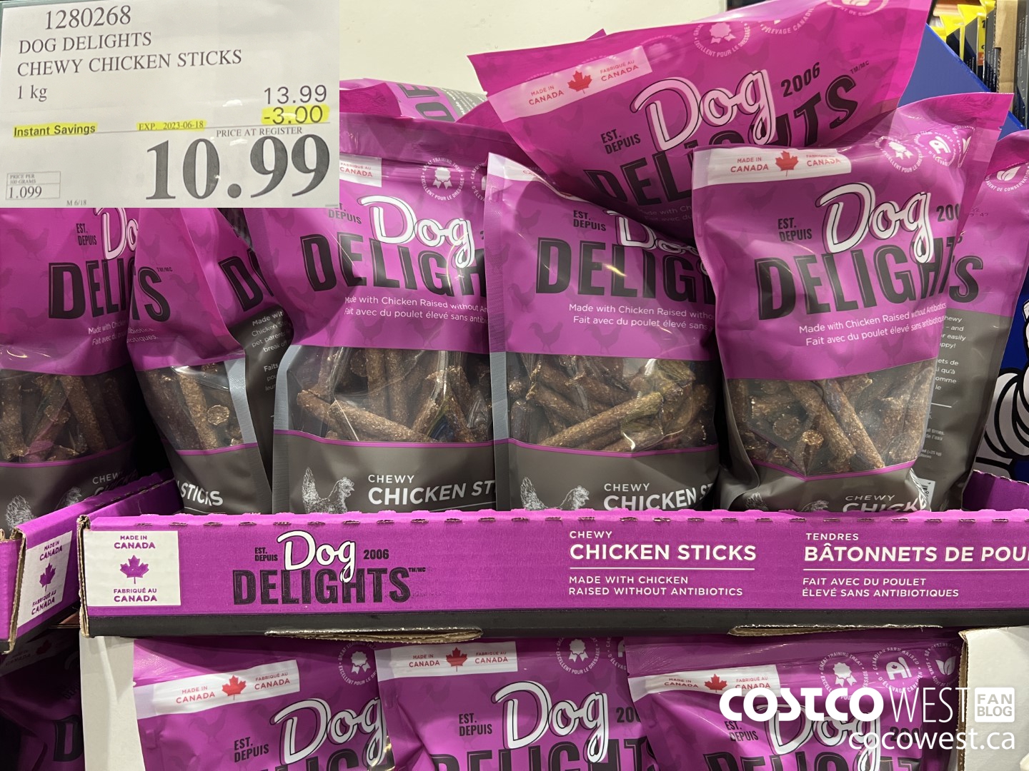 1280268 DOG DELIGHTS CHEWY CHICKEN STICKS 1 KG ($3.00 INSTANT SAVINGS EXPIRES ON 2023-06-18) $10.99