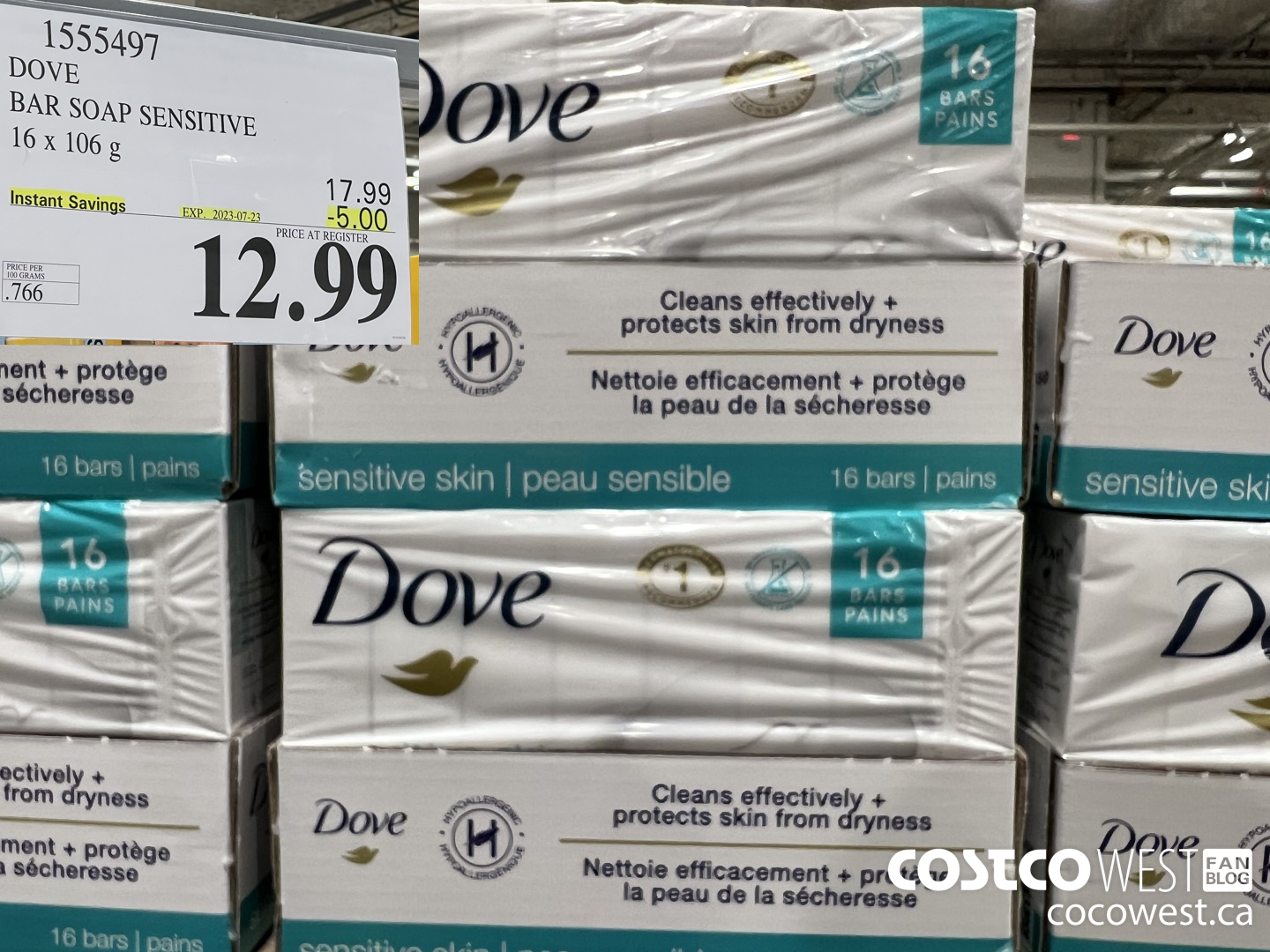 1555497 DOVE BAR SOAP SENSITIVE SKIN 16 x 106 g ($5.00 INSTANT SAVINGS EXPIRES ON 2023-07-23) $12.99