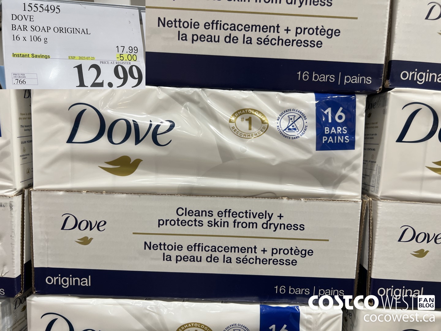 1555495 DOVE BAR SOAP WHITE 16 x 106 g ($5.00 INSTANT SAVINGS EXPIRES ON 2023-07-23) $12.99