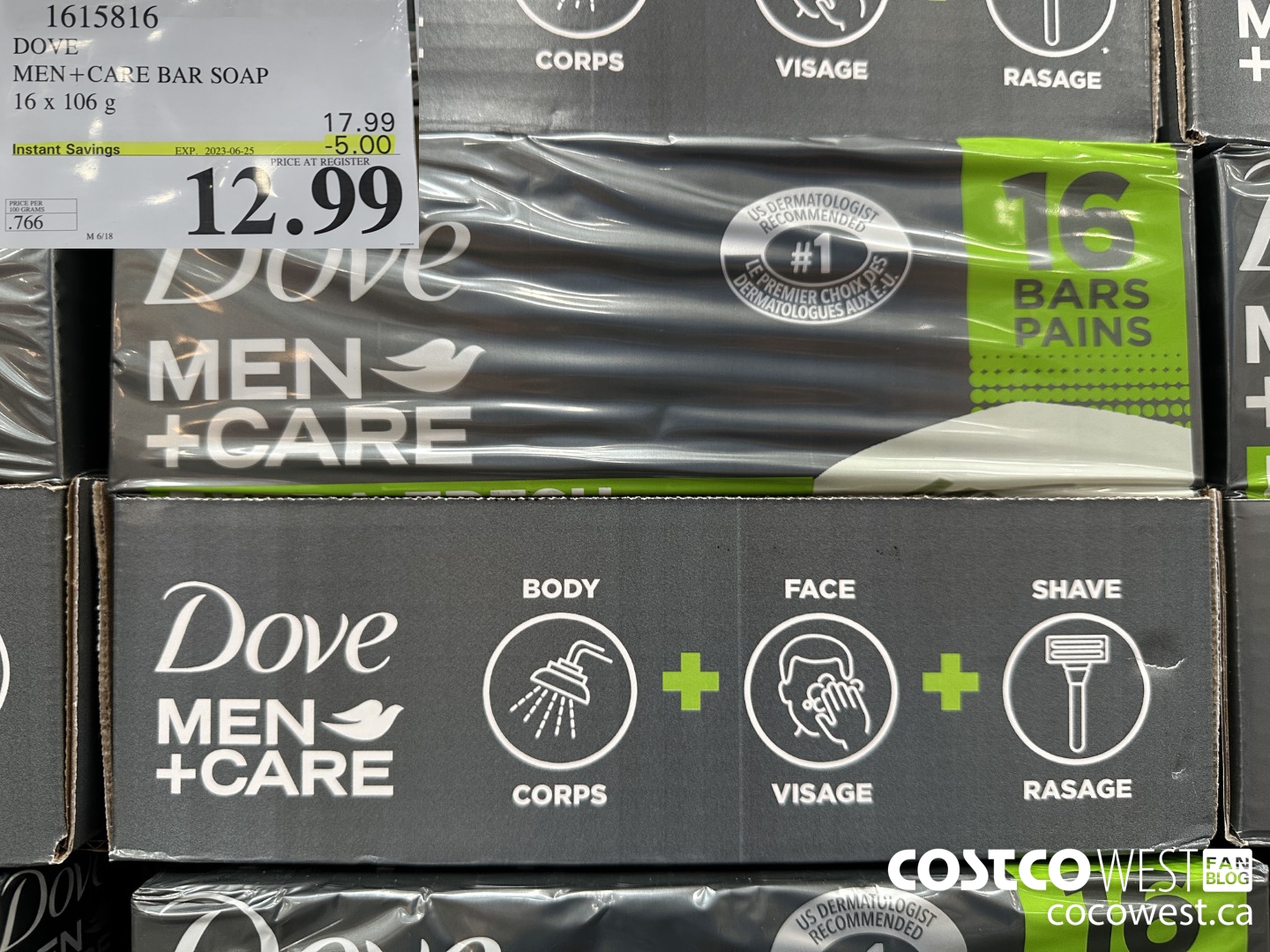 1615816 DOVE MEN +CARE BAR SOAP 16 X 106 G ($5.00 INSTANT SAVINGS EXPIRES ON 2023-06-25) $12.99
