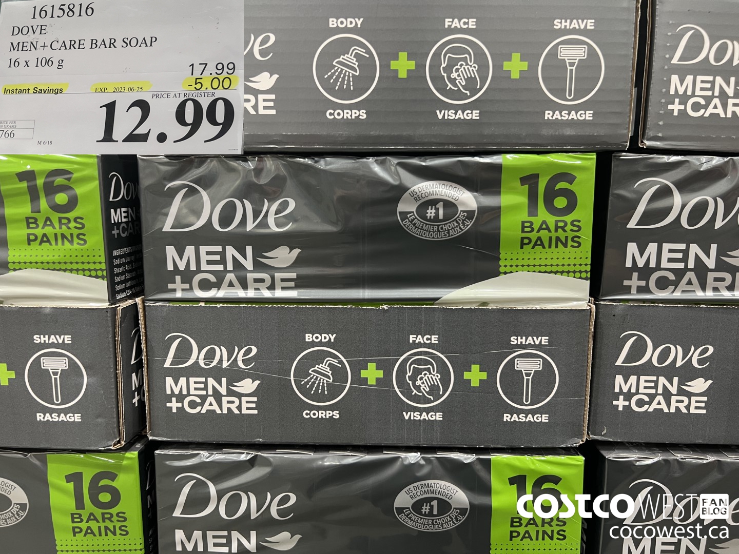1615816 DOVE MEN +CARE BAR SOAP 16 X 106 G ($5.00 INSTANT SAVINGS EXPIRES ON 2023-06-25) $12.99