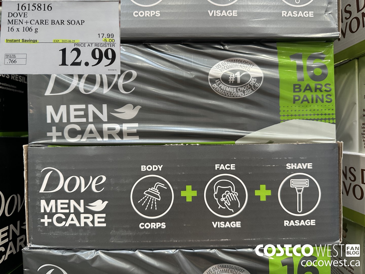 1615816 DOVE MEN +CARE BAR SOAP 16 X 106 G ($5.00 INSTANT SAVINGS EXPIRES ON 2023-06-25) $12.99