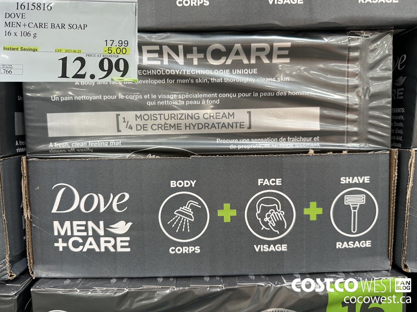 1615816 DOVE MEN +CARE BAR SOAP 16 X 106 G ($5.00 INSTANT SAVINGS EXPIRES ON 2023-06-25) $12.99