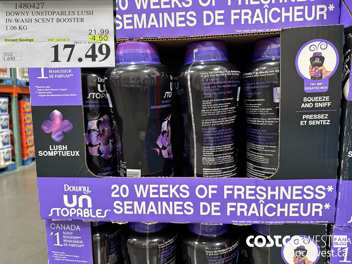 1480427 DOWNY UNSTOPABLES LUSH IN-WASH SCENT BOOSTER 1.06 KG ($4.50 INSTANT SAVINGS EXPIRES ON 2023-06-25) $17.49