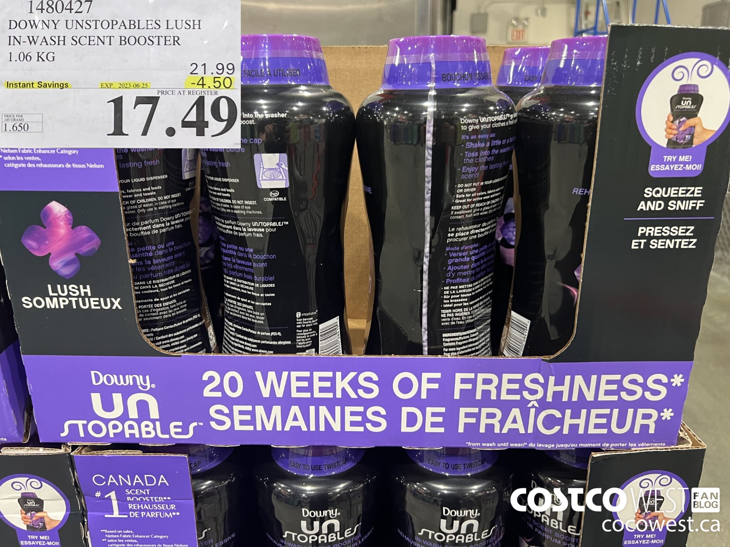 1480427 DOWNY UNSTOPABLES LUSH IN-WASH SCENT BOOSTER 1.06 KG ($4.50 INSTANT SAVINGS EXPIRES ON 2023-06-25) $17.49