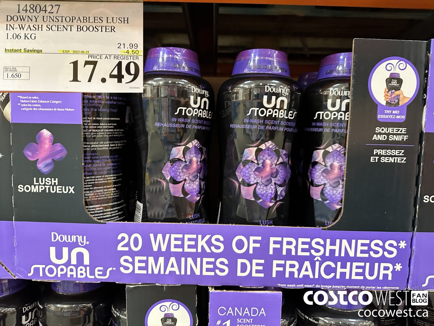 1480427 DOWNY UNSTOPABLES LUSH IN-WASH SCENT BOOSTER 1.06 KG ($4.50 INSTANT SAVINGS EXPIRES ON 2023-06-25) $17.49