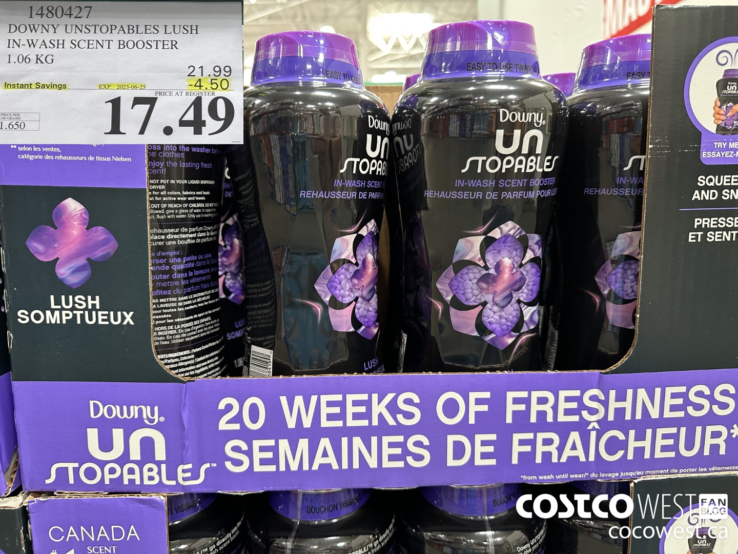 1480427 DOWNY UNSTOPABLES LUSH IN-WASH SCENT BOOSTER 1.06 KG ($4.50 INSTANT SAVINGS EXPIRES ON 2023-06-25) $17.49