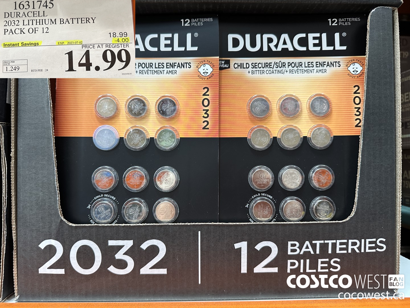 1631745 DURACELL 2032 LITHIUM BATTERY PACK OF 12 ($4.00 INSTANT SAVINGS EXPIRES ON 2023-07-02) $14.99
