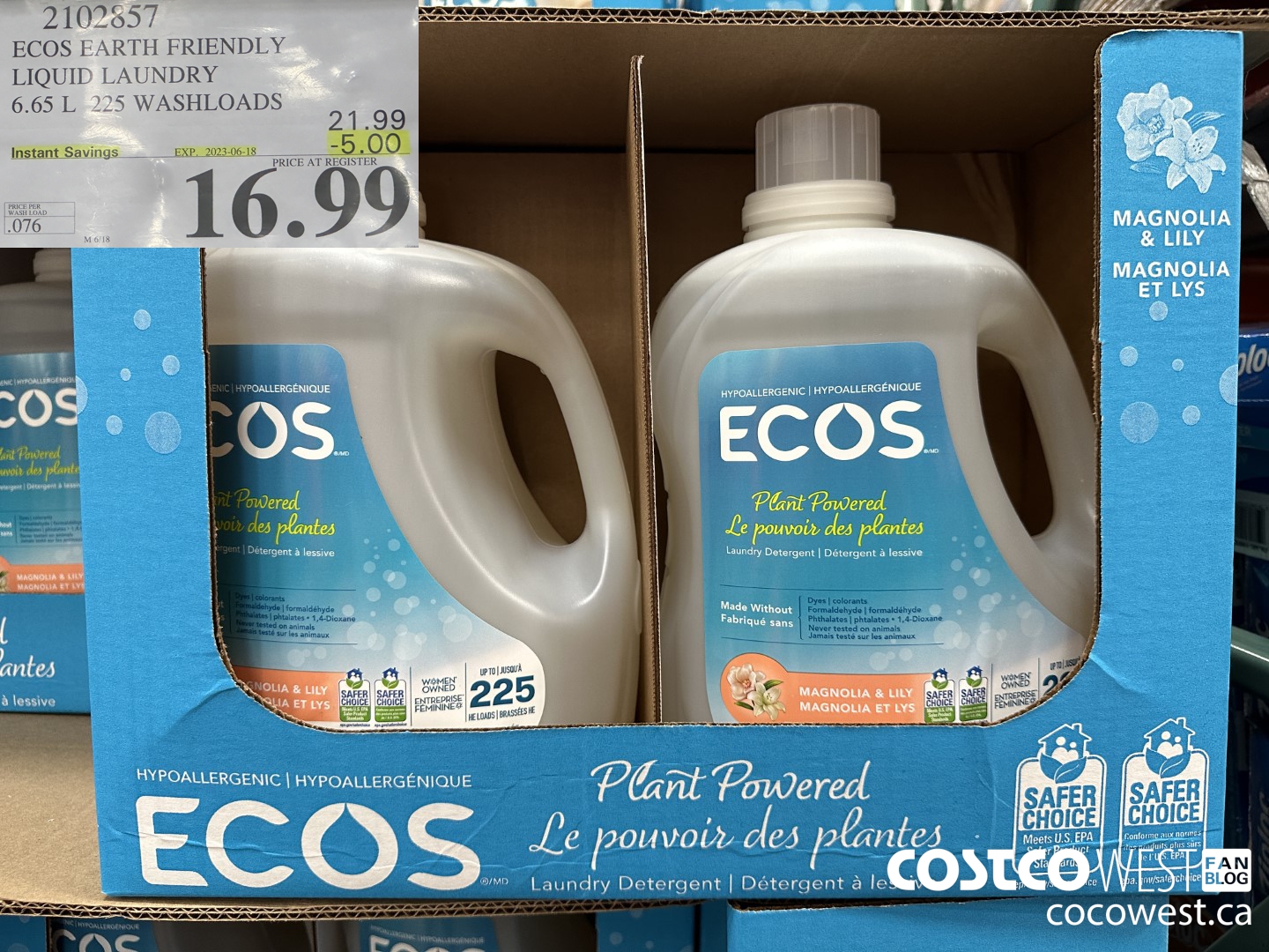 2102857 ECOS LIQUID LAUNDRY DETERGENT 225 LOADS / 225 OZ  ($5.00 INSTANT SAVINGS EXPIRES ON 2023-06-18) $16.99