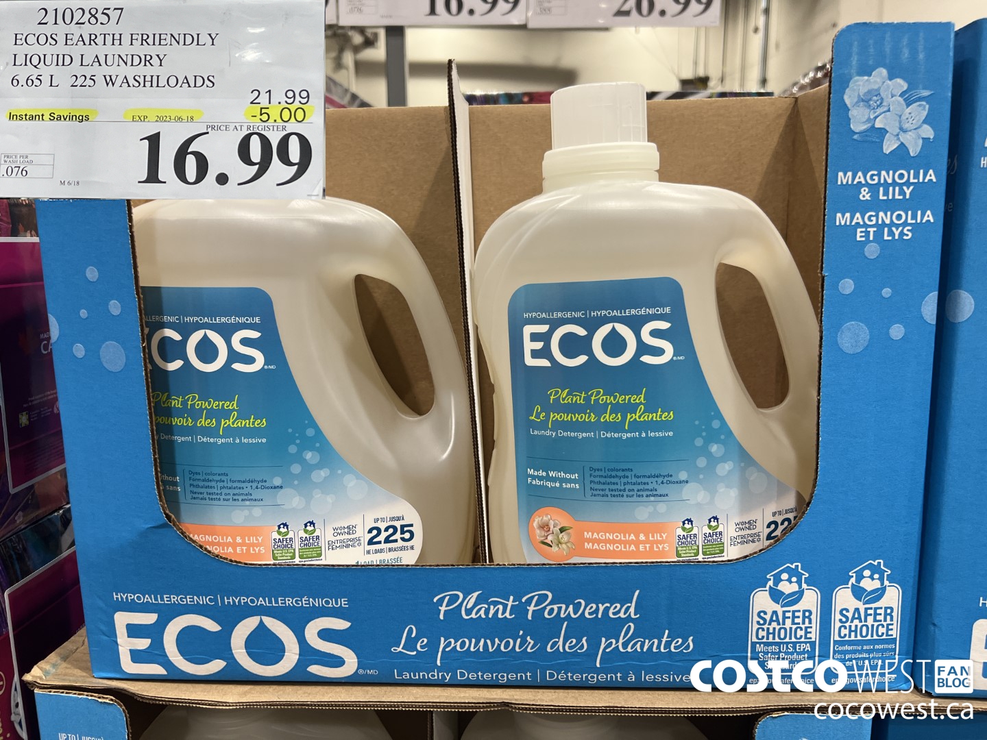 2102857 ECOS LIQUID LAUNDRY DETERGENT 225 LOADS / 225 OZ  ($5.00 INSTANT SAVINGS EXPIRES ON 2023-06-18) $16.99