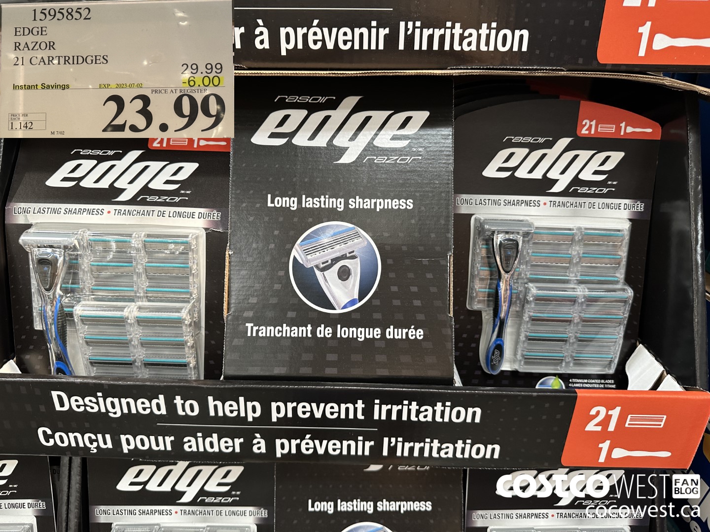 1595852 EDGE RAZOR 21 CARTRIDGES ($6.00 INSTANT SAVINGS EXPIRES ON 2023-07-02) $23.99