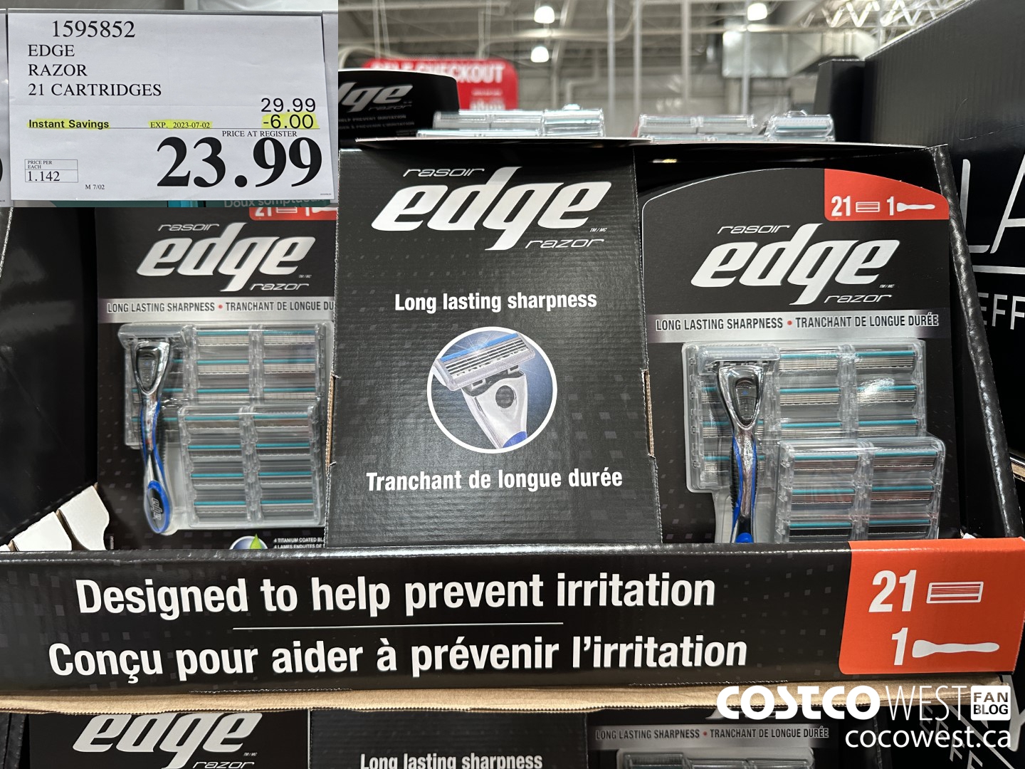 1595852 EDGE RAZOR 21 CARTRIDGES ($6.00 INSTANT SAVINGS EXPIRES ON 2023-07-02) $23.99
