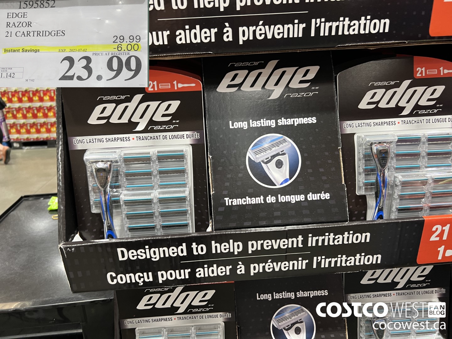 1595852 EDGE RAZOR 21 CARTRIDGES ($6.00 INSTANT SAVINGS EXPIRES ON 2023-07-02) $23.99